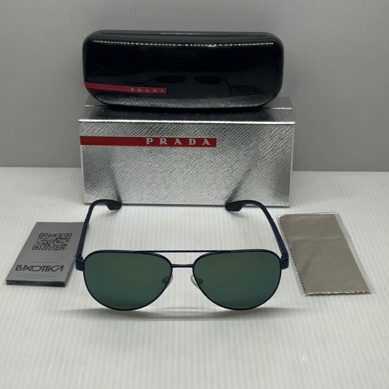 Prada Woman Sunglasses Sps 54t Blue Frame Green Lenses Made In Italy